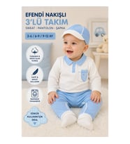 Efendi Nakışlı 3'lü Erkek Bebek Takımı – Uzun Kollu Sweat, Cepli Alt ve Şapka 3-12 Ay