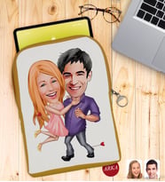 BK Gift Kişiye Özel Sevgililer Karikatürlü Taşınabilir Koruyucu Tablet Kılıfı & Organizer Çanta - Sarı-3