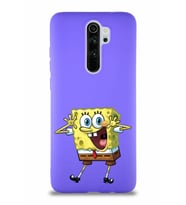 Xiaomi Redmi Note 8 Pro Soft Premier Kapak Sünger Bob Tasarımlı Silikon Kılıf - Mor (Şeffaf)