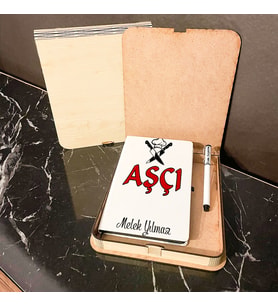 Aşçı Ahşap Kutulu Defter Kalem Set