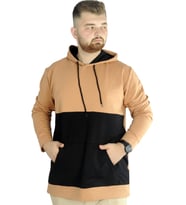 Mode XL Erkek Sweat Kapşon Parçalı Kanguru Cep 22527 Sütlükahve