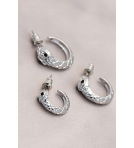 Yılan Tasarımlı Halka Model Gümüş Metal Küpe Seti (Çok Renkli)