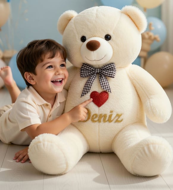 Kişiye Özel İsimli 90 cm Peluş Ayı  Kuzene Kız Erkek Çocuğa Doğum Günü & Özel Gün Hediyesi Sevgiliye Hediye (Beyaz)