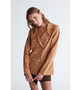 Styleboom X Peraluna KATHERINE BLAZER Çelik Örgü Klasik Kesim Düğmeli Blazer Kadın Triko Ceket - Camel