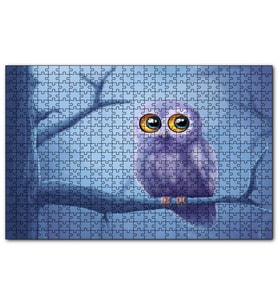 Cakapuzzle Daldaki Sevimli Gri Baykuş Puzzle Yapboz MDF (Ahşap) (120 Parça)
