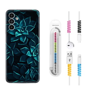 Samsung A23 A31 A32 A50 A51 A52 A53 A70 Kılıf Kablo Koruma Spiral Silikon Mistik Çiçekler 1650