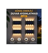 4 Adet Gunes Enerjili 10 LED Duvar Aplik Bahce Balkon Dis Mekan Solar Aydinlatma Seti