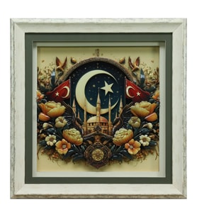 e38 EL İŞÇİLİĞİ AY YILDIZ  KAĞIT RÖLYEF TABLO 68x66 CM - 6336