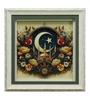 e38 EL İŞÇİLİĞİ AY YILDIZ  KAĞIT RÖLYEF TABLO 68x66 CM - 6336
