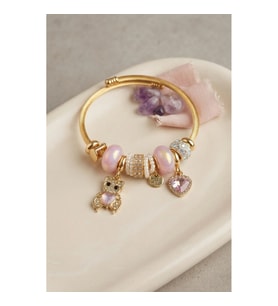 Mey İthalat® Pembe Renk Teddy Bear Model Gold Charmlı Bileklik