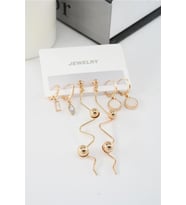 Kadın 6.5 cm Zigzag Sallantılı ve Oval Sedefli 6'lı Küpe Seti
