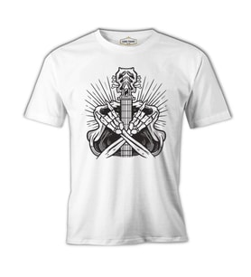 Skeleton Silhouette Making Rock Sign Beyaz Erkek Tshirt