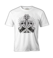 Skeleton Silhouette Making Rock Sign Beyaz Erkek Tshirt