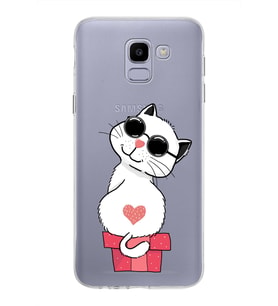 Samsung Galaxy J6 Kapak Cool Cat Tasarımlı Şeffaf Silikon Kılıf
