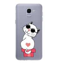Samsung Galaxy J6 Kapak Cool Cat Tasarımlı Şeffaf Silikon Kılıf