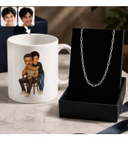 BK Gift Kişiye Özel Baba&Çocuk Karikatürlü Beyaz Kupa & Ataç Zincir Kolye -6, Babalar Günü Hediyesi