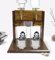 BK Gift Kişiye Özel Renkli Baskılı Çünkü Sen Çölüme Yağmur Oldun Tasarımlı İkili Rakı Bardağı ve Çift Musluklu Doğal Ahşap Rakı Standı-6 (Model 1)