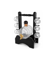 Kişiye Özel Ahşap Standlı Cam Fıçı Ve 6 Shot Bardaklı İçki Servis Seti - 24x20cm