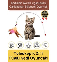 Özel Üretim Bükülebilir Elastik Çanlı Eğlenceli Teleskopik Zilli Tüylü Kedi Oyuncağı Oyun Oltası