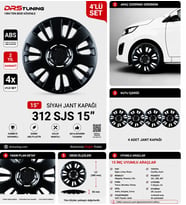 Hyundai Uyumlu 15 Inc Kırılmaz Parlak Siyah Jant Kapağı 1 Takım 4 Adet No:312