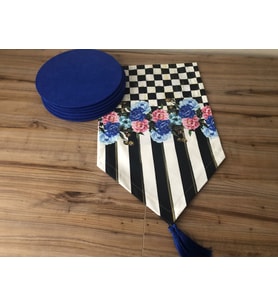DAMA MAVİ ÇİÇEK DESENLİ RUNNER & SUPLA (Krem)