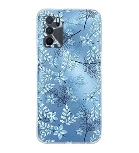 PrintiFy Oppo A16 Uyumlu Kamera Korumalı Floral Mavi Tasarımlı Şeffaf Silikon Kılıf