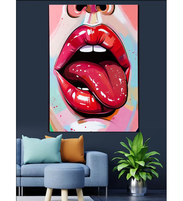 Pop Art Dudak Ve Dil İllüstrasyonu Dekoratif Kanvas - Mdf Ahşap Tablo