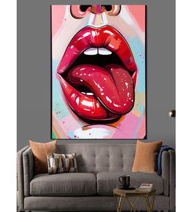 Pop Art Dudak Ve Dil İllüstrasyonu Dekoratif Kanvas - Mdf Ahşap Tablo