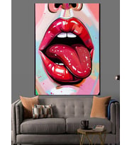 Pop Art Dudak Ve Dil İllüstrasyonu Dekoratif Kanvas - Mdf Ahşap Tablo