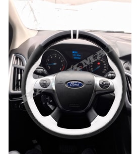 Ford Grand C-Max Dikme Direksiyon Kılıfı Parlak Siyah Beyaz Detaylı Beyaz Çift Yüzük ve Dikiş 2010-2019