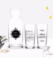 BK Gift Kişiye Özel Renkli Baskılı Gözlerin Gözlerime Değince Tasarımlı İkili Rakı Bardağı ve Karaf Hediye Seti-1 (Model 1)