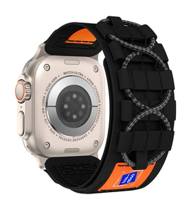Apple Watch Ultra 49mm Uyumlu Kordon Hasır Kumaş Sarmal Örgü Zore KRD-99 Kayış (Siyah)
