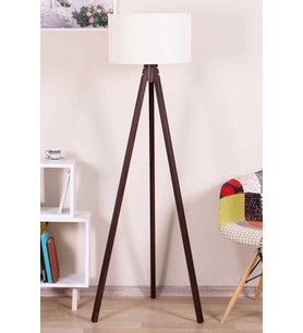 Ahşap Lambader Tripod Abjur Krem Kahve LY523