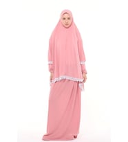 Kadın İki Parça Likra Sandy Kumaş Dantelli Kollu Namaz Elbisesi (Pembe)