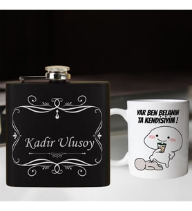 Kişiye Özel Cep Matarası ve Yar Ben Belanın Ta Kendisiyim Kupa Bardak Hediye Seti