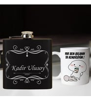 Kişiye Özel Cep Matarası ve Yar Ben Belanın Ta Kendisiyim Kupa Bardak Hediye Seti