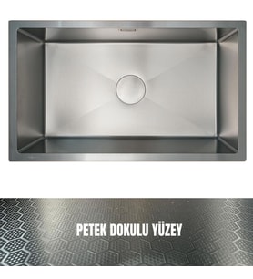 GL General 70X40 Antrasit Petek Dokulu Çelik Mutfak Eviyesi 304 Paslanmaz Çelik 1mm