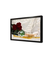 Şarap Kadehleri ve Kırmızı Güller Çerçeveli Cam Tablo