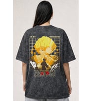 Zenitsu Agatsuma Kimetsu No Yaiba Anime Karakterler Baskılı Unisex Oversize Eskitme Yıkamalı Tişört