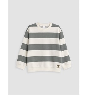 LCW Kids Bej Çizgili Erkek Çocuk Sweatshirt