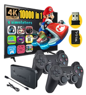 Karne Hediyesi 4K 20.000 Oyunlu Atari Retro Oyun Konsolu Game Stick Kablosuz Çift Kollu Atari (Siyah)