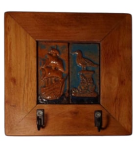 Anahtarlık Duvar Panosu Martı&Gemi Kolaj Askılık Tablo 14,5 × 14,5 × 2,5 cm (Kahverengi)