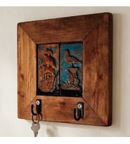 Anahtarlık Duvar Panosu Martı&Gemi Kolaj Askılık Tablo 14,5 × 14,5 × 2,5 cm (Kahverengi)