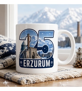 Erzurum Temalı Memleket Kupası – 25 Erzurum Tarihi Mimari Karlı Dağlar ve Kış Temalı Baskılı Seramik Kupa