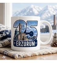 Erzurum Temalı Memleket Kupası – 25 Erzurum Tarihi Mimari Karlı Dağlar ve Kış Temalı Baskılı Seramik Kupa