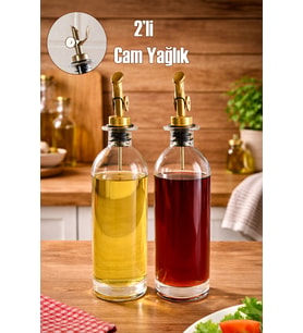 Gold Sızdırmaz Kapaklı Cam Yağlık ve Sirkelik Seti 2'li 500 ml
