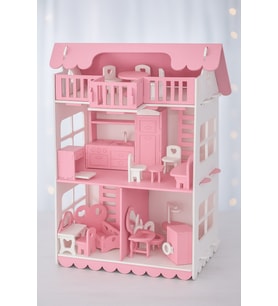 Ahşap Oyun Evi 32 Parça Açık Pembe