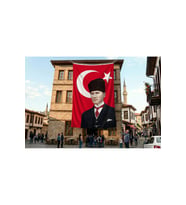 Ay Yıldız Kalpaklı Atatürk Portresi Poster Bayrak Premium Raşel Kumaş ATA43