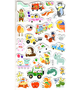 Sticker Eva Kabartmalı Stiker Çıkartma Defter Etiket (XK004) 14x24 cm - Eğlenceli Taşıtlar Hayvan
