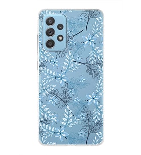 Samsung Galaxy A52s Uyumlu Kapak Floral Mavi Tasarımlı Şeffaf Silikon Kılıf